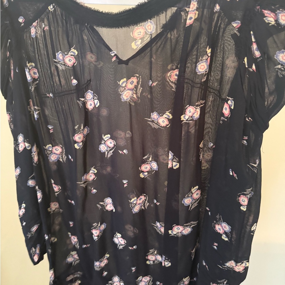 Floral Sheer Black Women's Top